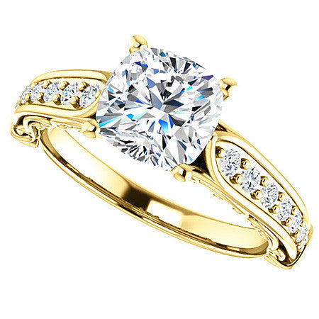 Cushion Moissanite Designer Inspired Scroll Engagement Ring