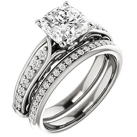 Cushion Moissanite Designer Inspired Scroll Engagement Ring