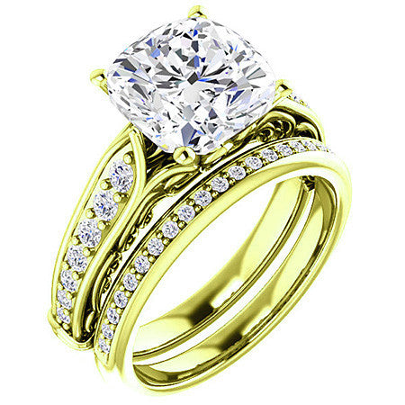 Cushion Moissanite Designer Inspired Scroll Engagement Ring