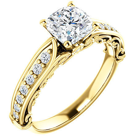 Cushion Moissanite Designer Inspired Scroll Engagement Ring