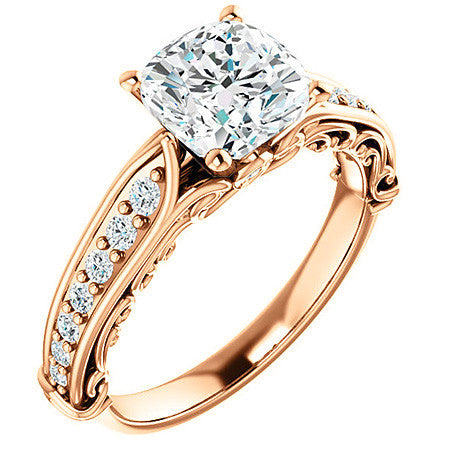 Cushion Moissanite Designer Inspired Scroll Engagement Ring