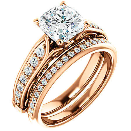 Cushion Moissanite Designer Inspired Scroll Engagement Ring