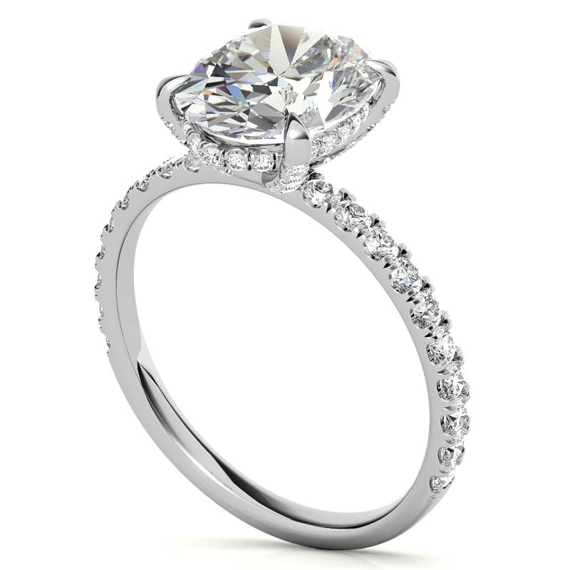 Oval Moissanite Diamond Pave Basket Engagement Ring