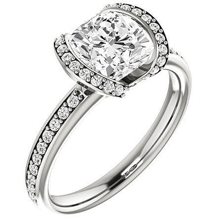 Cushion Moissanite & Diamond Ribbon Semi Bezel Ring