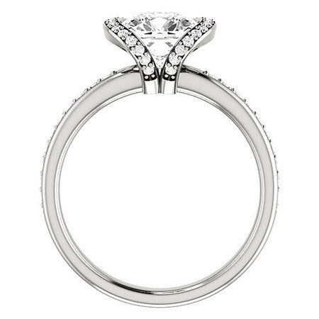 Cushion Moissanite & Diamond Ribbon Semi Bezel Ring