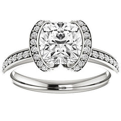 Cushion Moissanite & Diamond Ribbon Semi Bezel Ring