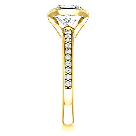 Cushion Moissanite & Diamond Ribbon Semi Bezel Ring