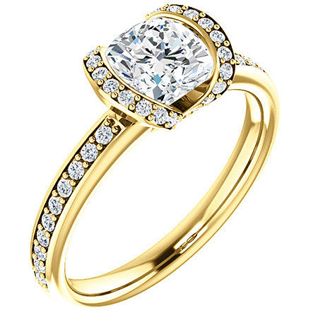 Cushion Moissanite & Diamond Ribbon Semi Bezel Ring