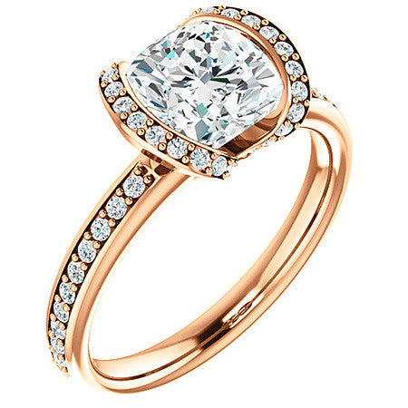 Cushion Moissanite & Diamond Ribbon Semi Bezel Ring