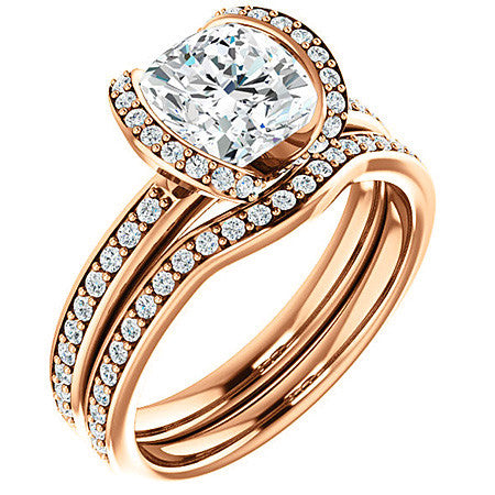 Cushion Moissanite & Diamond Ribbon Semi Bezel Ring