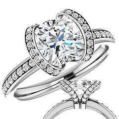 Cushion Moissanite & Diamond Ribbon Semi Bezel Ring