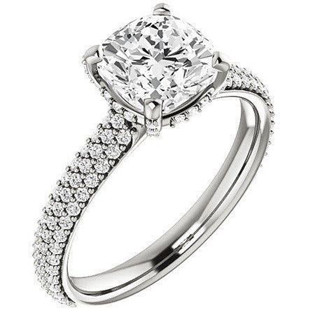 Cushion Moissanite Pave Style Engagement Ring