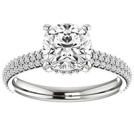 Cushion Moissanite Pave Style Engagement Ring