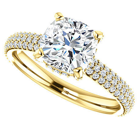 Cushion Moissanite Pave Style Engagement Ring
