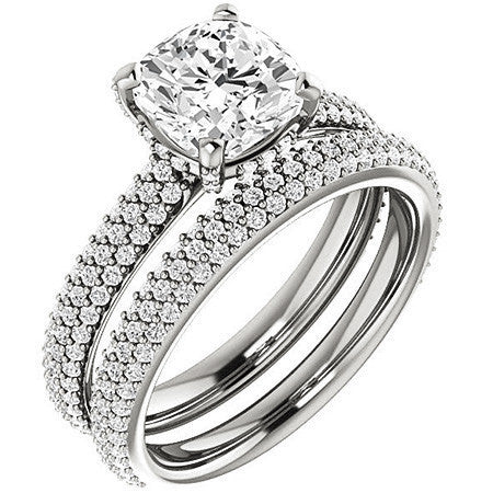 Cushion Moissanite Pave Style Engagement Ring