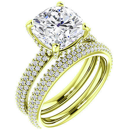 Cushion Moissanite Pave Style Engagement Ring