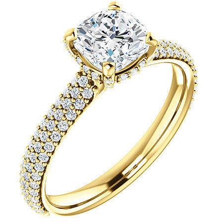 Cushion Moissanite Pave Style Engagement Ring