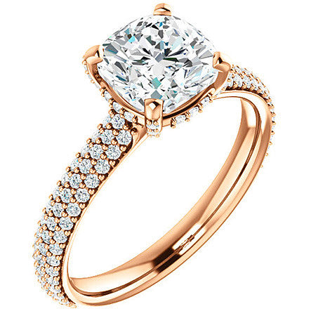 Cushion Moissanite Pave Style Engagement Ring