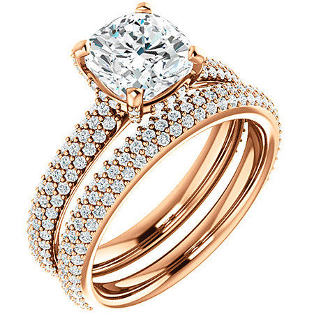 Cushion Moissanite Pave Style Engagement Ring