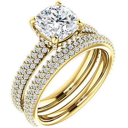Cushion Moissanite Pave Style Engagement Ring