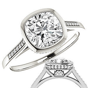 Cushion Moissanite Petite Bezel Engagement Ring