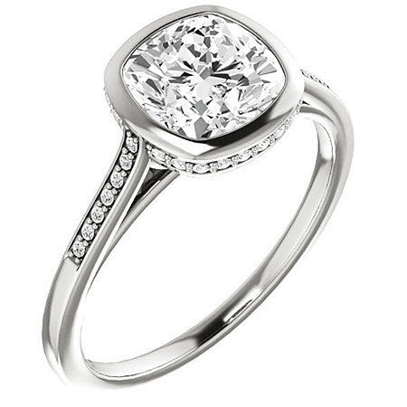 Cushion Moissanite Petite Bezel Engagement Ring