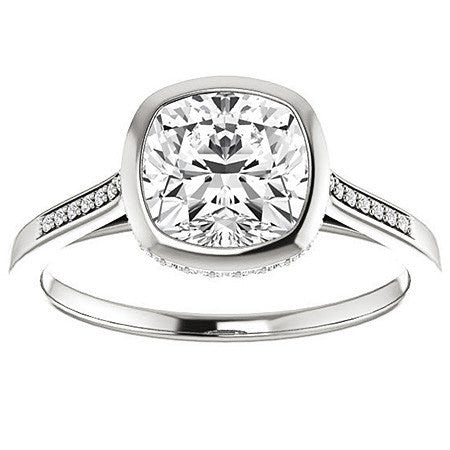 Cushion Moissanite Petite Bezel Engagement Ring