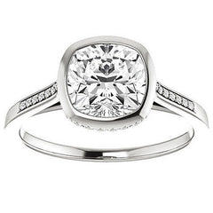 Cushion Moissanite Petite Bezel Engagement Ring
