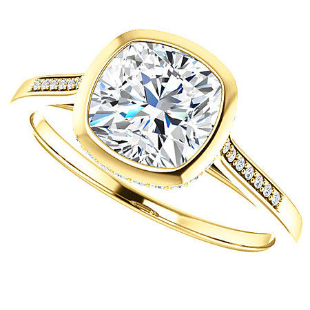 Cushion Moissanite Petite Bezel Engagement Ring