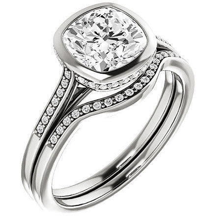 Cushion Moissanite Petite Bezel Engagement Ring