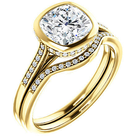 Cushion Moissanite Petite Bezel Engagement Ring