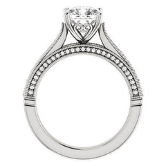 Cushion Moissanite Scroll Milgrain Engagement Ring
