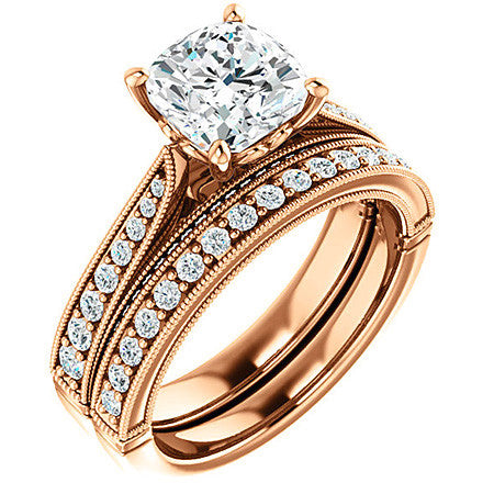 Cushion Moissanite Scroll Milgrain Engagement Ring