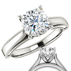 Cushion Cathedral Solitaire with Scroll Accents