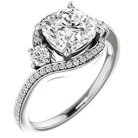 Cushion Accented Bypass Moissanite Halo Engagement Ring