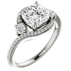Cushion Accented Bypass Moissanite Halo Engagement Ring