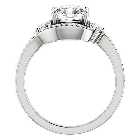 Cushion Accented Bypass Moissanite Halo Engagement Ring
