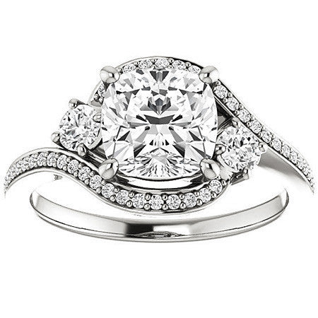 Cushion Accented Bypass Moissanite Halo Engagement Ring