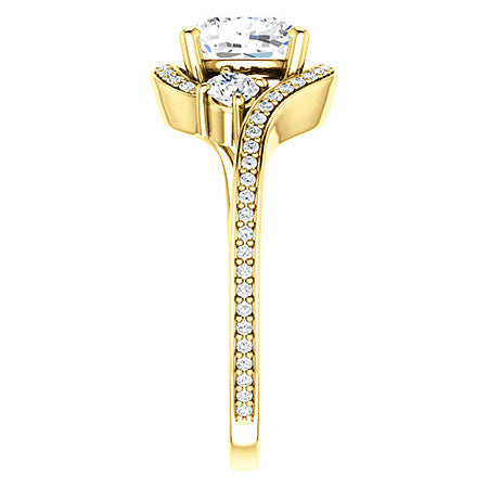 Cushion Accented Bypass Moissanite Halo Engagement Ring