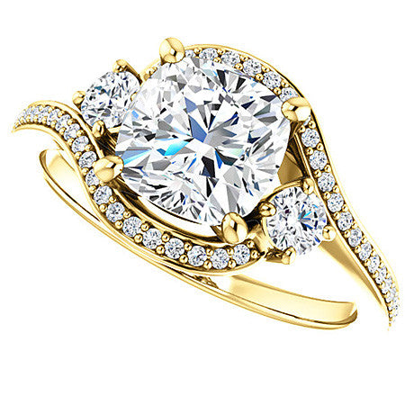 Cushion Accented Bypass Moissanite Halo Engagement Ring