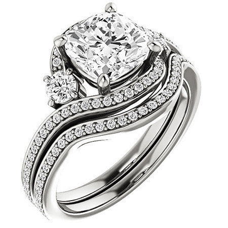 Cushion Accented Bypass Moissanite Halo Engagement Ring