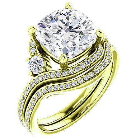 Cushion Accented Bypass Moissanite Halo Engagement Ring