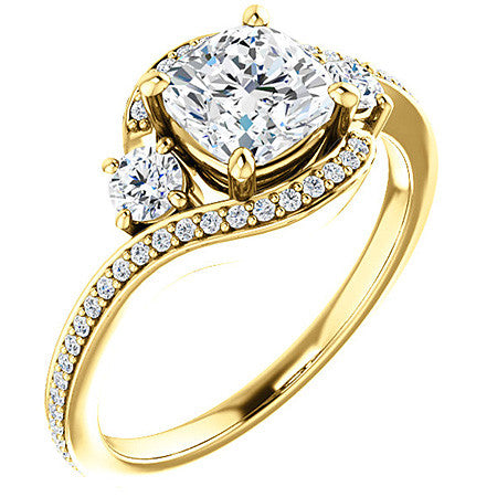Cushion Accented Bypass Moissanite Halo Engagement Ring