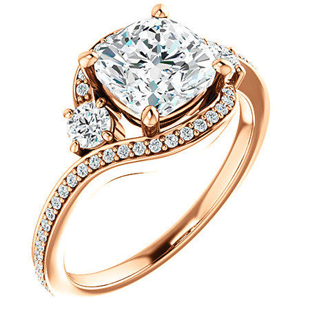 Cushion Accented Bypass Moissanite Halo Engagement Ring