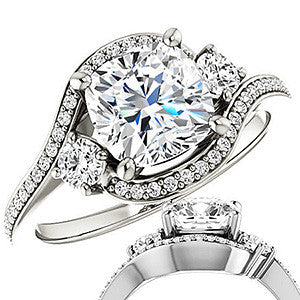 Cushion Accented Bypass Moissanite Halo Engagement Ring