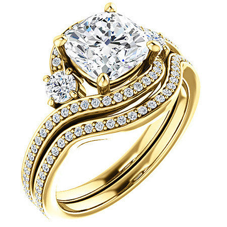Cushion Accented Bypass Moissanite Halo Engagement Ring