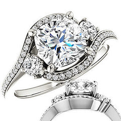 Cushion Accented Bypass Moissanite Halo Engagement Ring