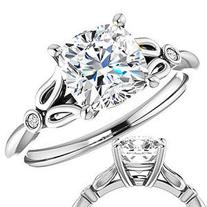 Floral Inspired Cushion Cathedral Engagement Ring