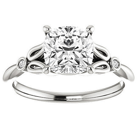 Floral Inspired Cushion Cathedral Engagement Ring