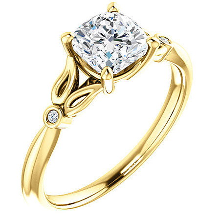Floral Inspired Cushion Cathedral Engagement Ring
